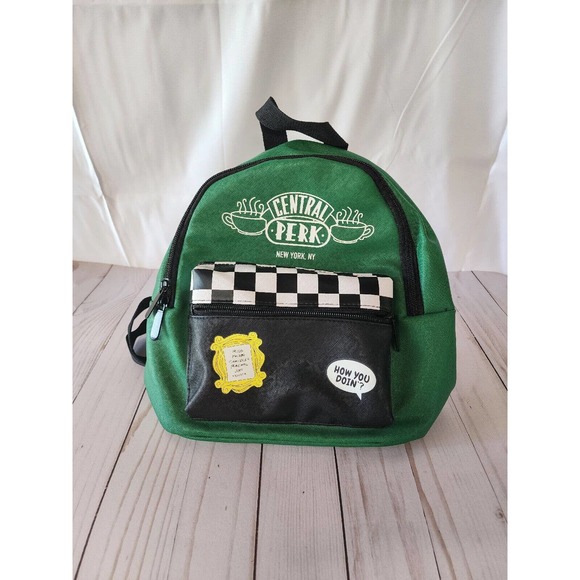 FRIENDS TV Show Central Perk Coffee Shop Faux Leather Small Green Black Backpack - Picture 2 of 3